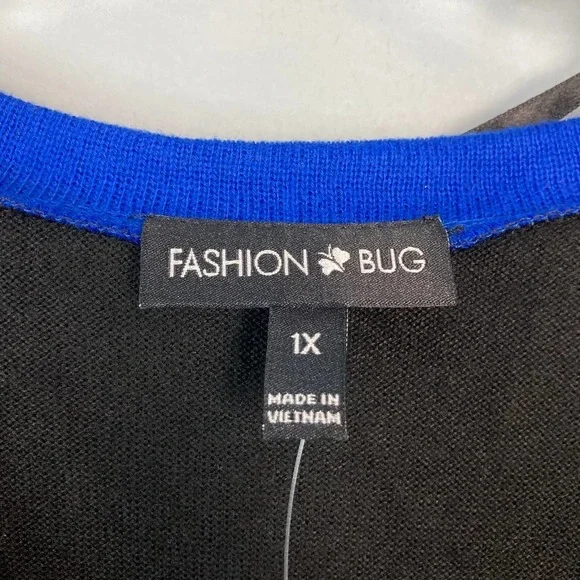 Fashion Bug Colorblock Knit Surplice Style Sweater Dress Plus Size 1X Black Blue - Picture 8 of 12